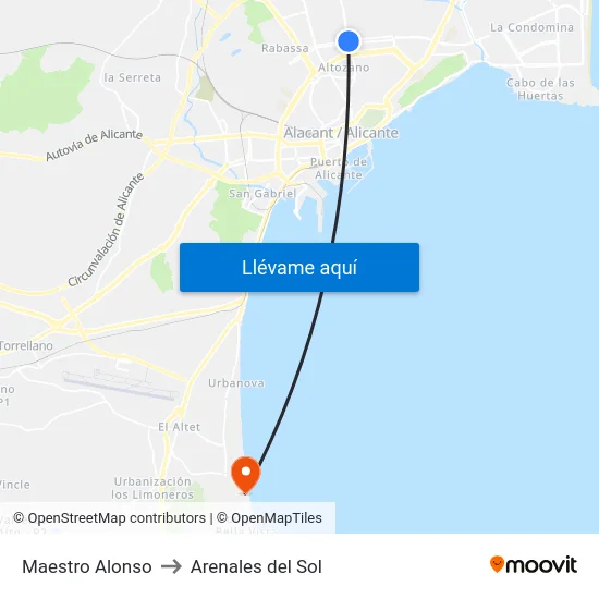 Maestro Alonso to Arenales del Sol map