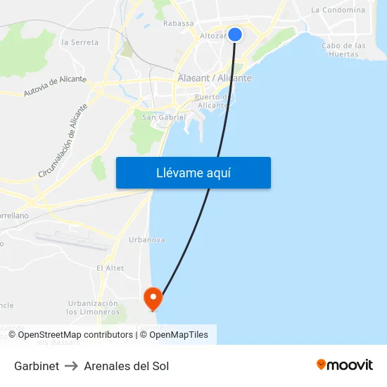 Garbinet to Arenales del Sol map