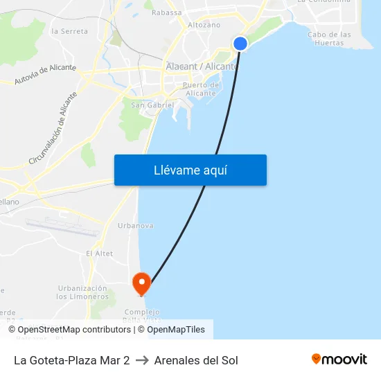 La Goteta-Plaza Mar 2 to Arenales del Sol map