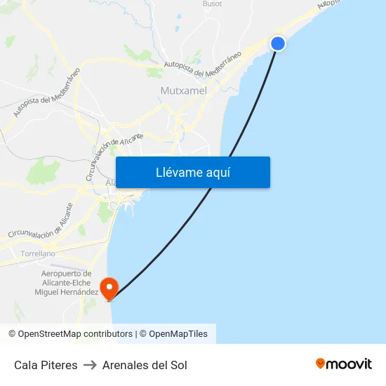 Cala Piteres to Arenales del Sol map