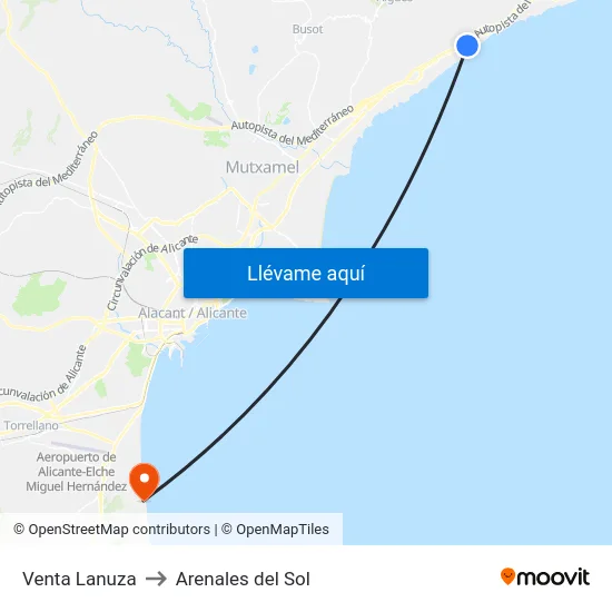Venta Lanuza to Arenales del Sol map