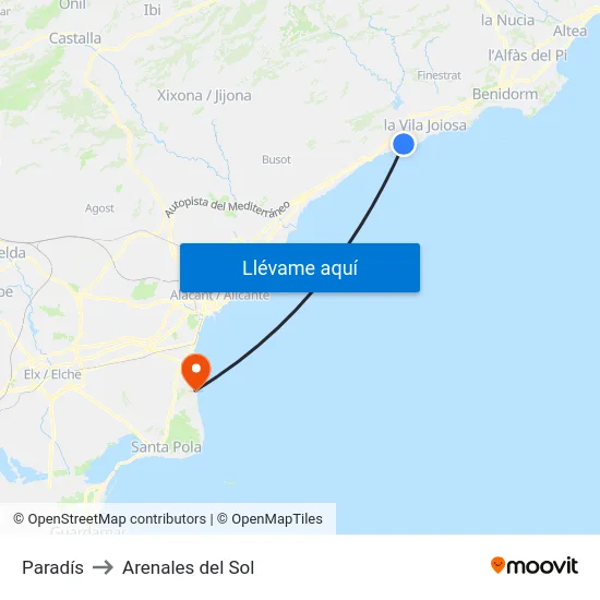Paradís to Arenales del Sol map