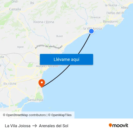 La Vila Joiosa to Arenales del Sol map