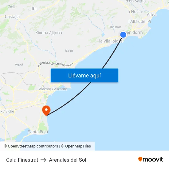 Cala Finestrat to Arenales del Sol map