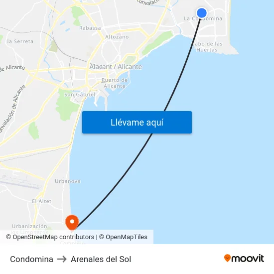Condomina to Arenales del Sol map