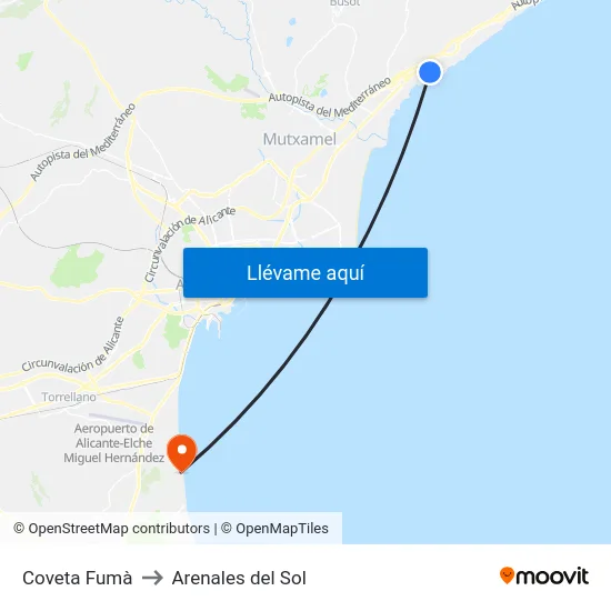 Coveta Fumà to Arenales del Sol map