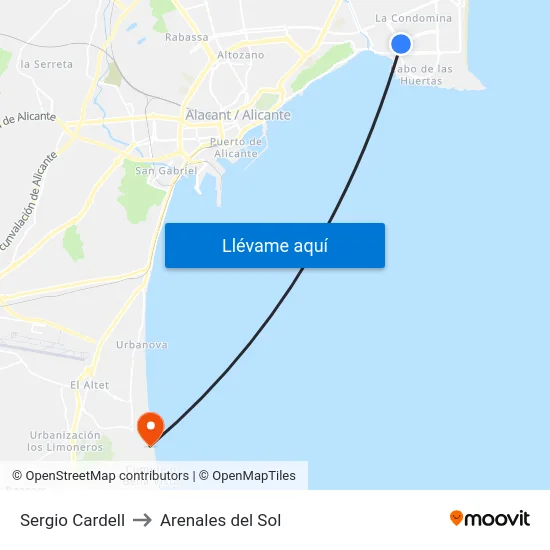 Sergio Cardell to Arenales del Sol map