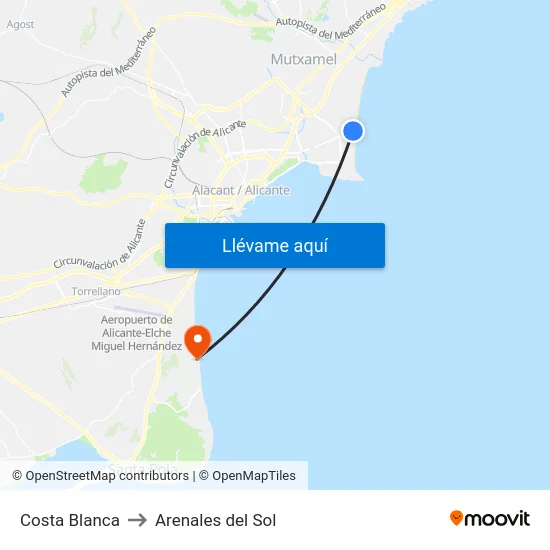 Costa Blanca to Arenales del Sol map