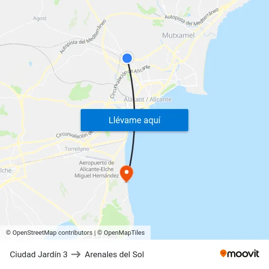 Ciudad Jardín 3 to Arenales del Sol map