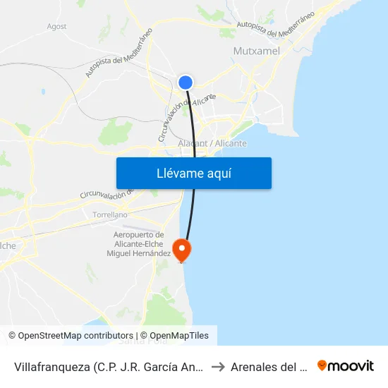 Villafranqueza (C.P. J.R. García Antón) to Arenales del Sol map