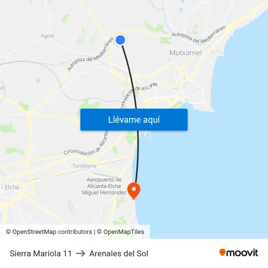 Sierra Mariola 11 to Arenales del Sol map