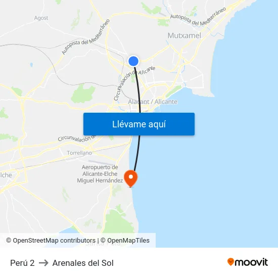 Perú 2 to Arenales del Sol map