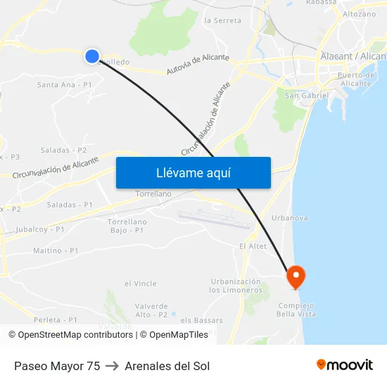 Paseo Mayor 75 to Arenales del Sol map
