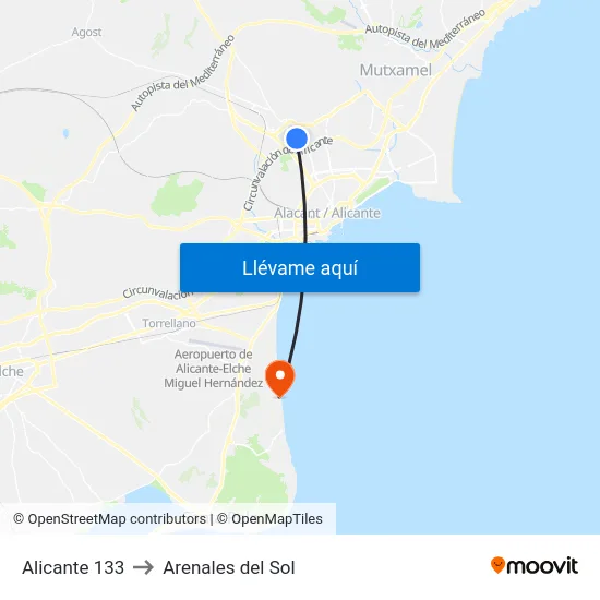 Alicante 133 to Arenales del Sol map