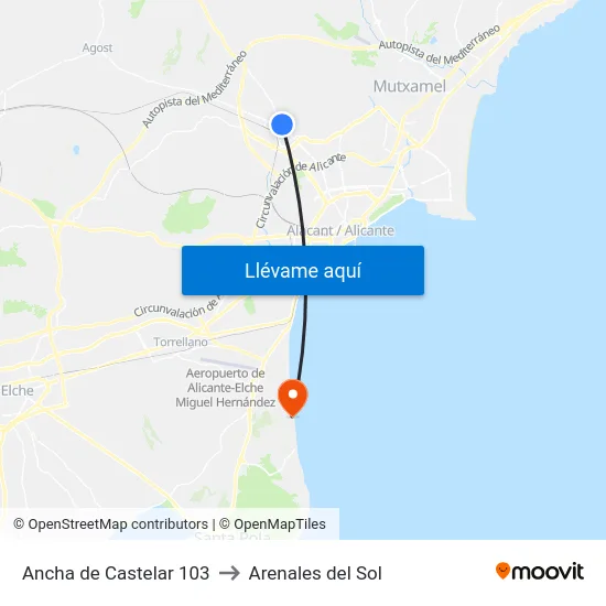 Ancha de Castelar 103 to Arenales del Sol map