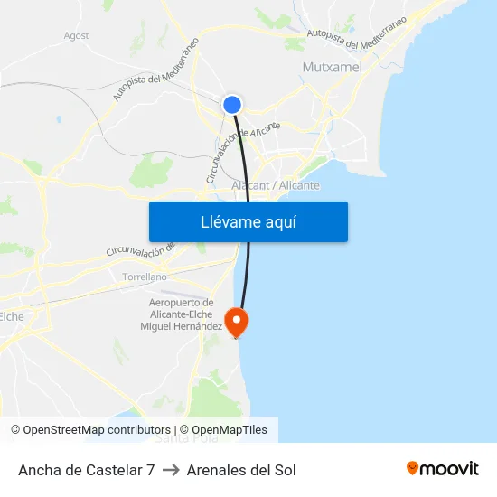 Ancha de Castelar 7 to Arenales del Sol map