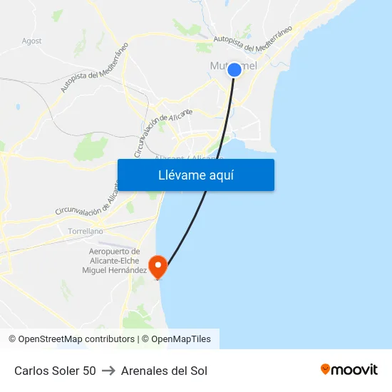 Carlos Soler 50 to Arenales del Sol map