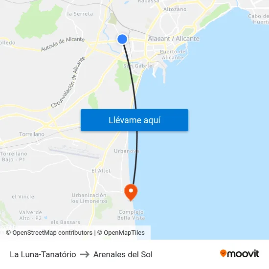 La Luna-Tanatório to Arenales del Sol map