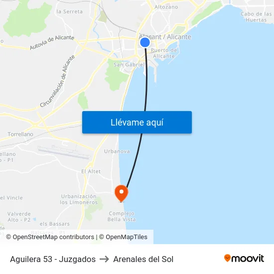 Aguilera 53 - Juzgados to Arenales del Sol map