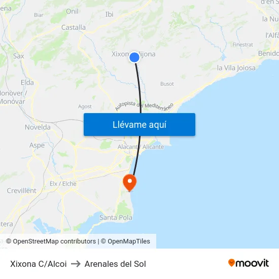Xixona C/Alcoi to Arenales del Sol map