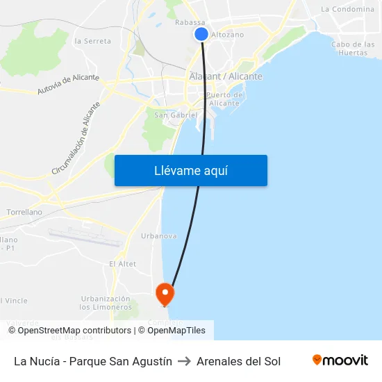 La Nucía - Parque San Agustín to Arenales del Sol map