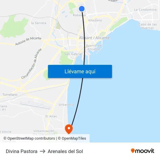 Divina Pastora to Arenales del Sol map