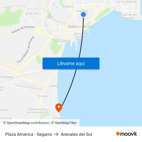 Plaza América - Segarra to Arenales del Sol map