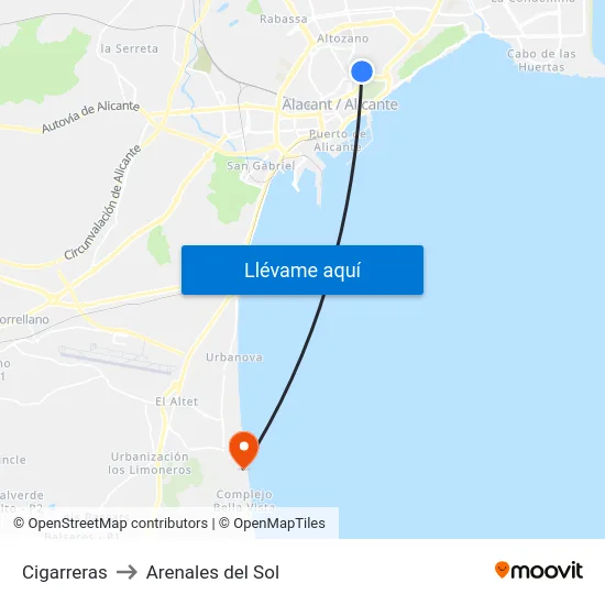 Cigarreras to Arenales del Sol map