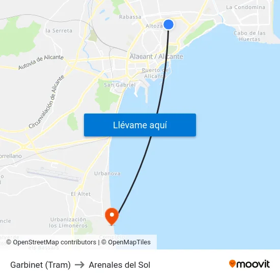 Garbinet (Tram) to Arenales del Sol map
