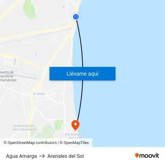 Agua Amarga to Arenales del Sol map