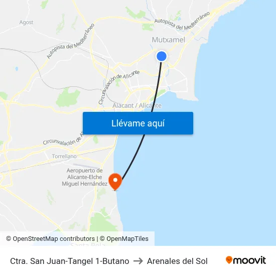 Ctra. San Juan-Tangel 1-Butano to Arenales del Sol map