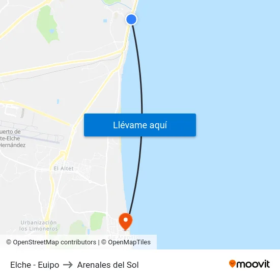 Elche - Euipo to Arenales del Sol map