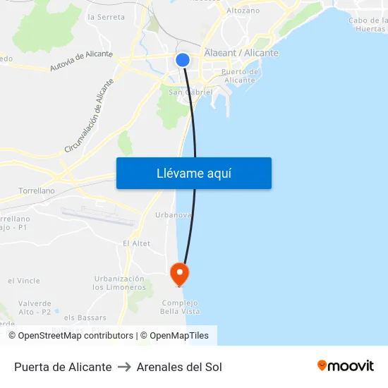 Puerta de Alicante to Arenales del Sol map