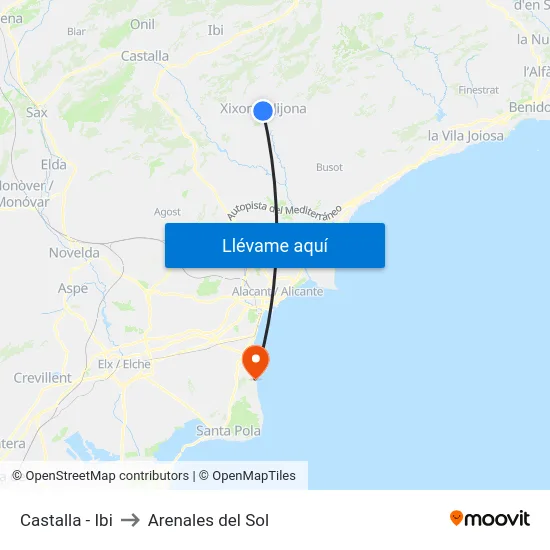 Castalla - Ibi to Arenales del Sol map