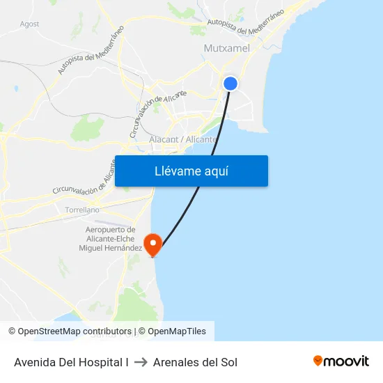 Avenida Del Hospital I to Arenales del Sol map