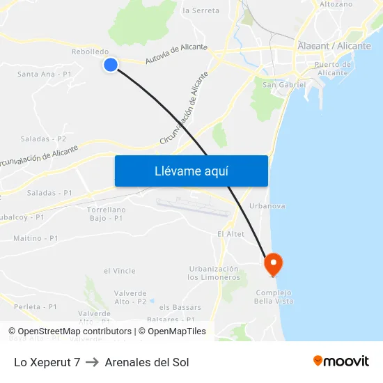 Lo Xeperut 7 to Arenales del Sol map