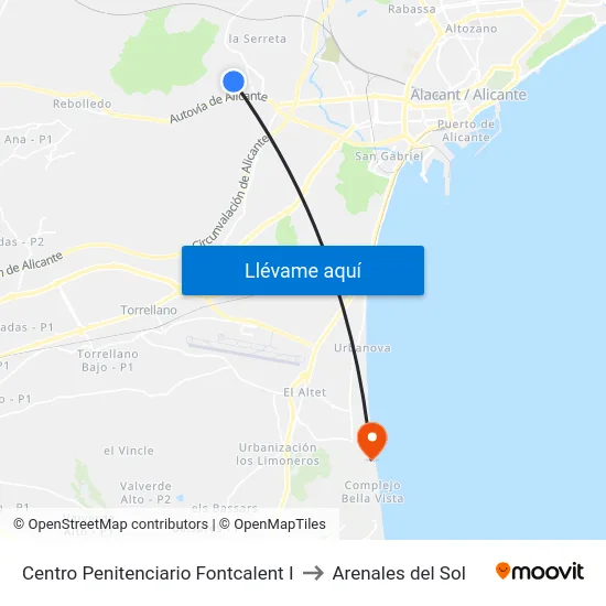 Centro Penitenciario Fontcalent I to Arenales del Sol map