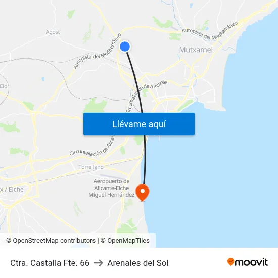 Ctra. Castalla Fte. 66 to Arenales del Sol map