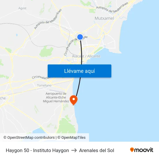 Haygon 50 - Instituto Haygon to Arenales del Sol map