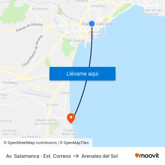 Av. Salamanca - Est. Correos to Arenales del Sol map