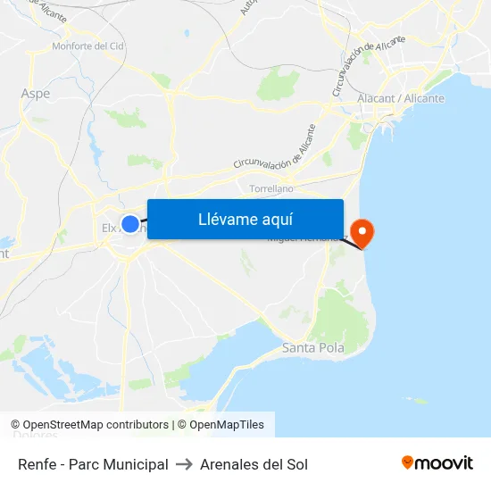 Renfe - Parc Municipal to Arenales del Sol map