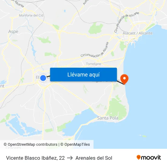 Vicente Blasco Ibáñez, 22 to Arenales del Sol map