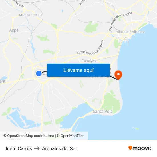 Inem Carrús to Arenales del Sol map