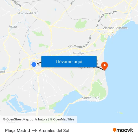 Plaça Madrid to Arenales del Sol map
