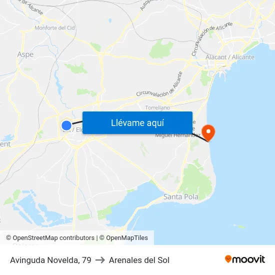 Avinguda Novelda, 79 to Arenales del Sol map