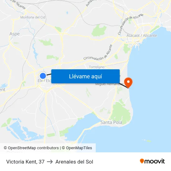 Victoria Kent, 37 to Arenales del Sol map