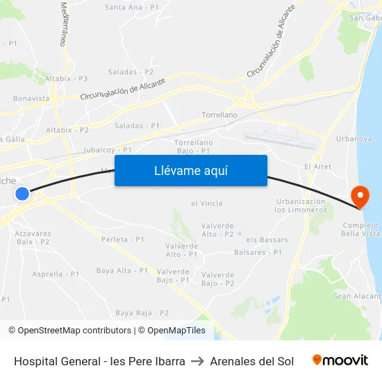 Hospital General - Ies Pere Ibarra to Arenales del Sol map