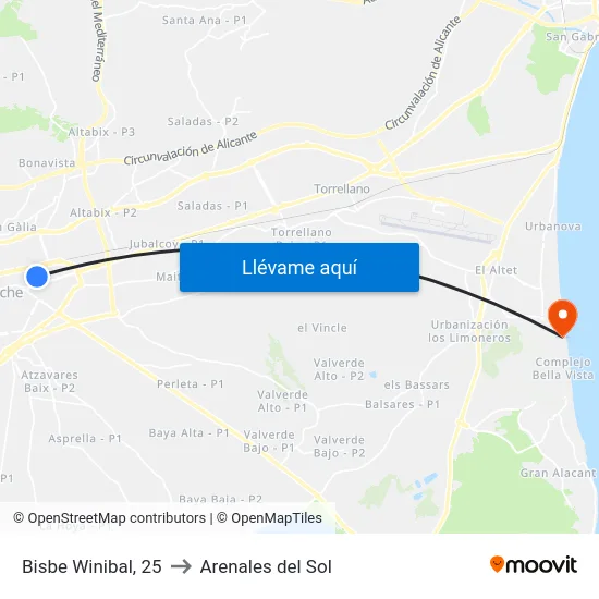 Bisbe Winibal, 25 to Arenales del Sol map
