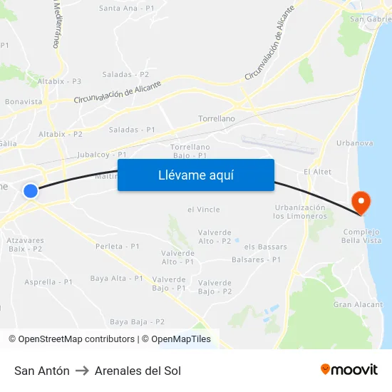 San Antón to Arenales del Sol map