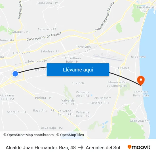 Alcalde Juan Hernández Rizo, 48 to Arenales del Sol map